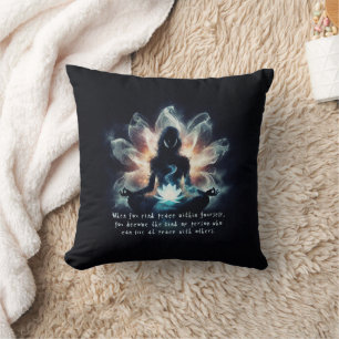 Yoga Instructor Meditation Pose Glowing Mist Lotus Cushion