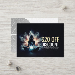 Yoga Instructor Meditation Pose Glowing Mist Lotus Discount Card