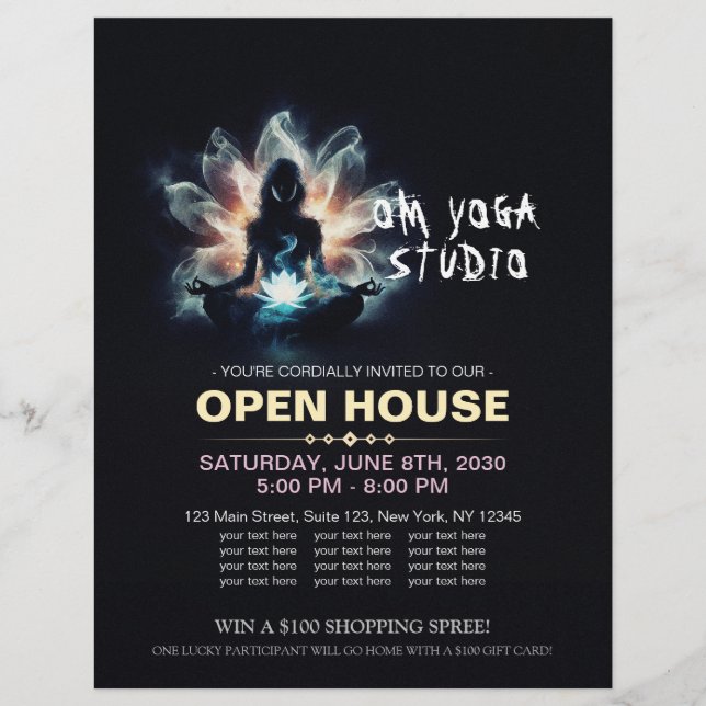 Yoga Instructor Meditation Pose Glowing Mist Lotus Flyer (Front)