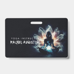 Yoga Instructor Meditation Pose Glowing Mist Lotus ID Badge