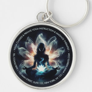Yoga Instructor Meditation Pose Glowing Mist Lotus Key Ring