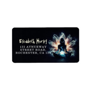Yoga Instructor Meditation Pose Glowing Mist Lotus Label