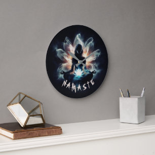 Yoga Instructor Meditation Pose Glowing Mist Lotus Large Clock