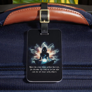 Yoga Instructor Meditation Pose Glowing Mist Lotus Luggage Tag