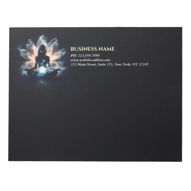 Yoga Instructor Meditation Pose Glowing Mist Lotus Notepad (Front)