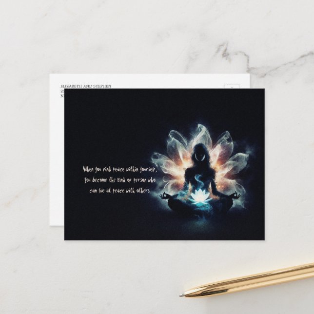 Yoga Instructor Meditation Pose Glowing Mist Lotus Postcard (Front/Back In Situ)