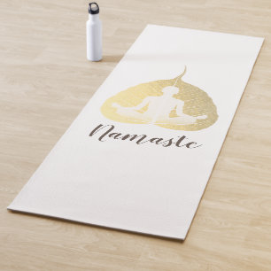 Yoga Instructor Meditation Pose Gold Bodhi Leaf Mat