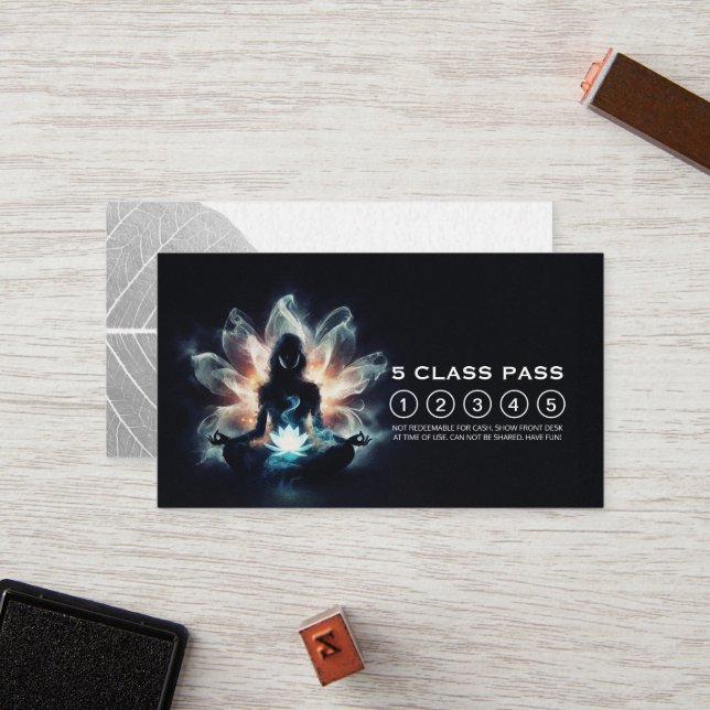 Yoga Instructor Meditation Pose Lotus 5 Class Pass Loyalty Card (Front/Back In Situ)