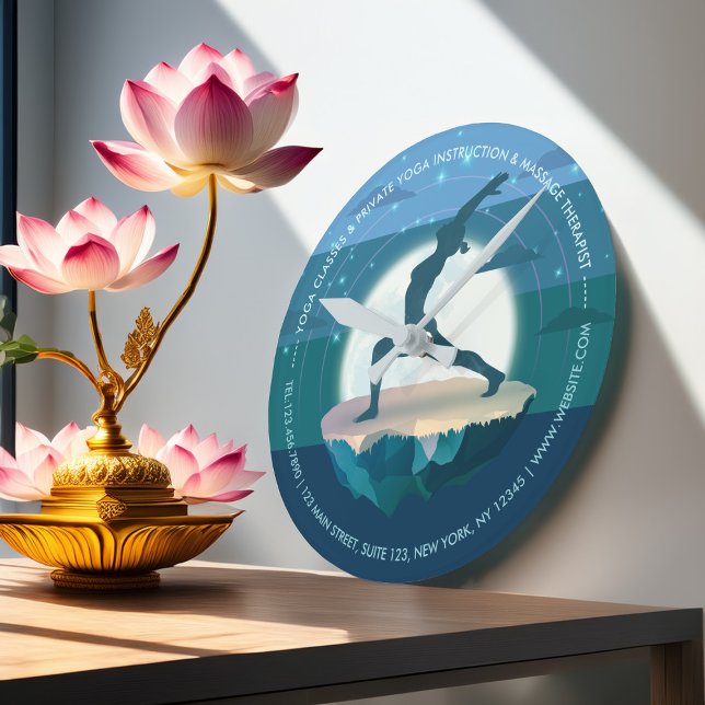 Yoga Instructor Meditation Pose Moon Flying Island Round Clock (Creator Uploaded)