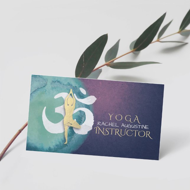 Yoga Instructor Meditation Pose OM Symbol Purple Business Card (Creator Uploaded)