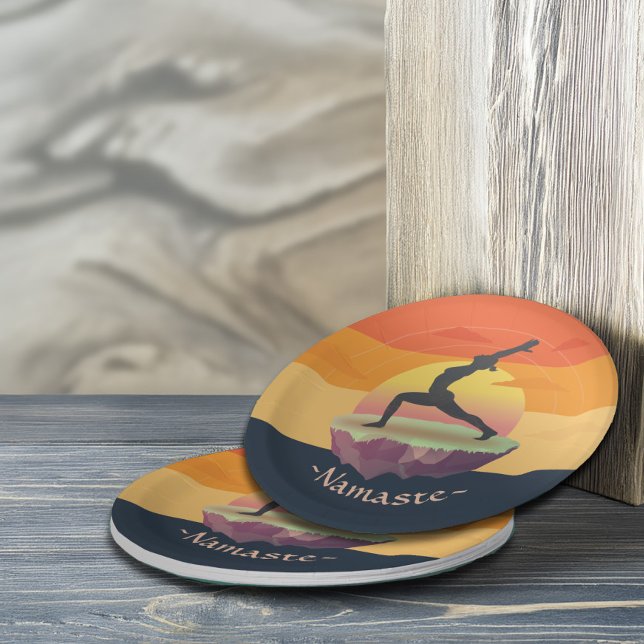 Yoga Instructor Meditation Pose Sun Flying Island Paper Plate (Creator Uploaded)
