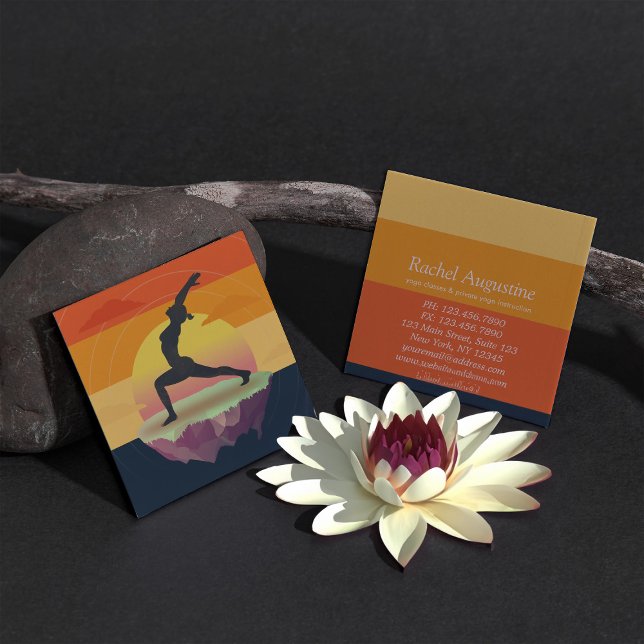 Yoga Instructor Meditation Pose Sun Flying Island  Square Business Card (Creator Uploaded)