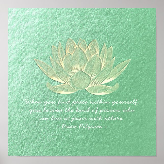 YOGA Instructor Meditation Quote Blue Gold Lotus Poster (Front)