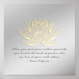 YOGA Instructor Meditation Quote Silver Gold Lotus Poster