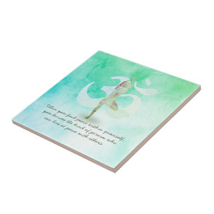 YOGA Instructor Meditation Tree Pose Om Sign Quote Ceramic Tile