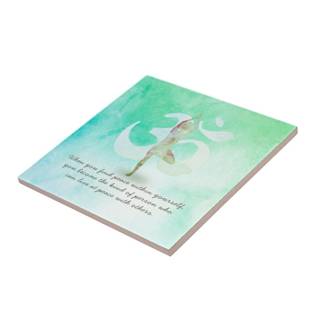 YOGA Instructor Meditation Tree Pose Om Sign Quote Ceramic Tile (Side)