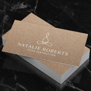 Yoga Instructor Minimalist Line Logo Rustic Kraft Business Card