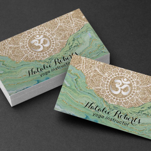 Yoga Instructor Modern Mint Gold Agate Mandala Business Card (Creator Uploaded)