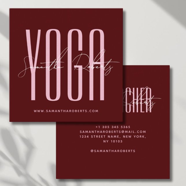 Yoga instructor modern typography script red square business card (Creator Uploaded)