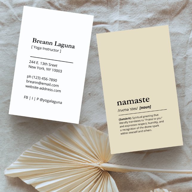 Yoga Instructor Namaste Beige Minimalist Modern Business Card (Creator Uploaded)