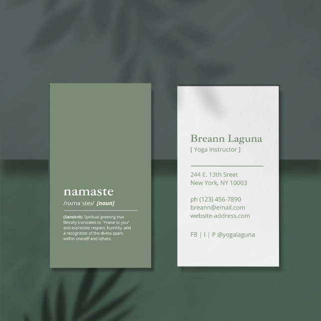 Yoga Instructor Namaste Sage Green Modern Business Card (Creator Uploaded)