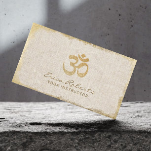 Yoga Instructor Om Symbol Gold Grunge Framed Linen Business Card