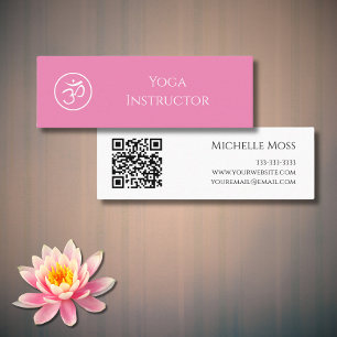Yoga Instructor Om Symbol QR code Pink Mini Business Card