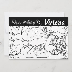 Yoga Instructor Panda Birthday Floral Colouring Holiday Card