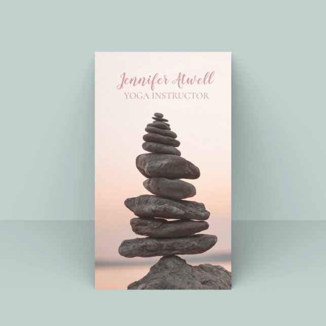 Yoga Instructor Peach Pink Zen Stones Meditation Business Card (Creator Uploaded)