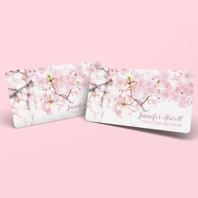 Yoga Instructor Pink Floral Cherry Blossom Trees Business Card (Creator Uploaded)