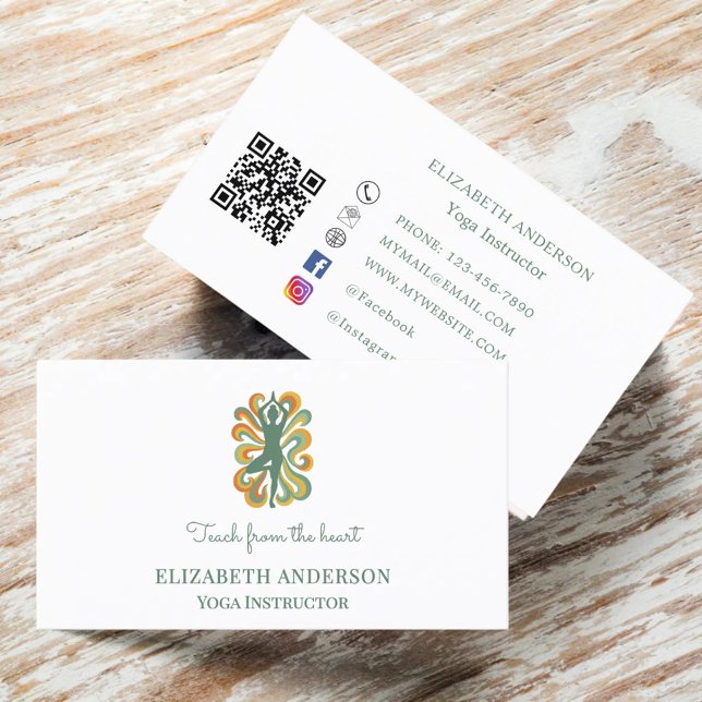 Yoga Instructor pose green retro slogan Business Card (Creator Uploaded)