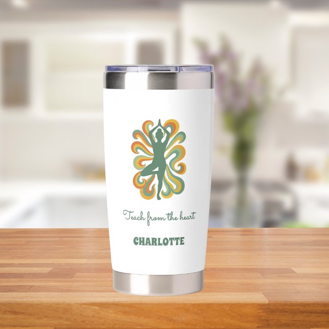 Yoga instructor pose retro swirls name quote insulated tumbler (Creator Uploaded)