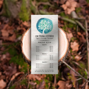 YOGA Instructor Price List Elegant Watercolor Tree Rack Card