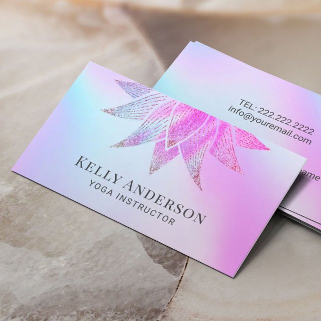 Yoga Instructor Purple Holographic Lotus Flower Business Card (Creator Uploaded)