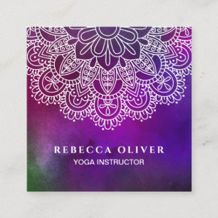 Yoga Instructor Purple Watercolor Mandala Square Business Card