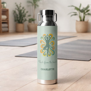 Yoga instructor retro swirls name quote sage green water bottle