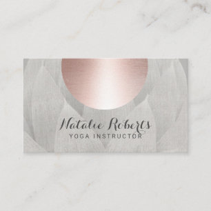 Yoga Instructor Rose Gold Circle Lotus Linen Business Card