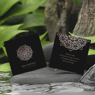 Yoga Instructor Rose Gold Glitter Mandala  Square Business Card