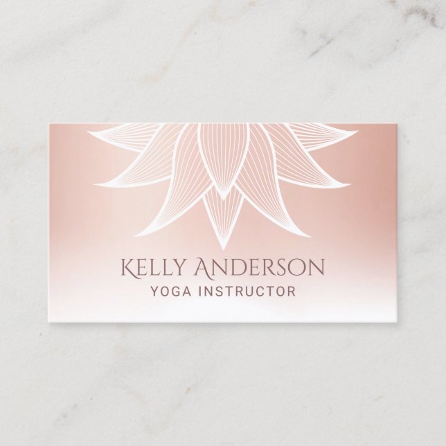 Yoga Instructor Rose Gold Lotus Floral Elegant Business Card (Front)