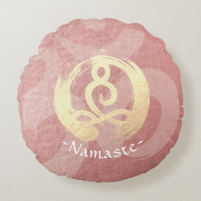 Yoga Instructor Rose Gold Meditation Pose ZEN OM Round Cushion (Front)