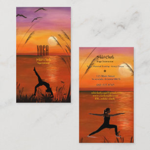 Yoga Instructor Silhouette Pose Sunset  Business Card