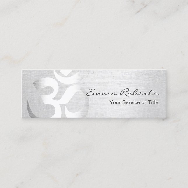 Yoga Instructor Silver Om Symbol Mini Mini Business Card (Front)