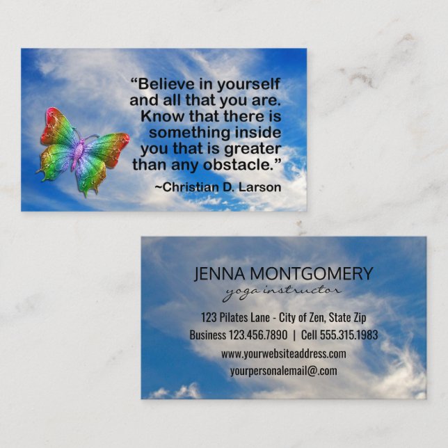 Yoga Instructor Sky | Motivational Quote Butterfly Business Card (Front/Back)