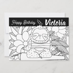 Yoga Instructor Sloth Birthday Floral Colouring Holiday Card