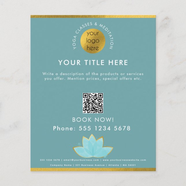 Yoga Instructor Studio Classes Business Logo Lotus Flyer (Front)