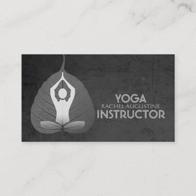Yoga Instructor Studio Meditation Pose Bodhi Leaf Business Card (Front)