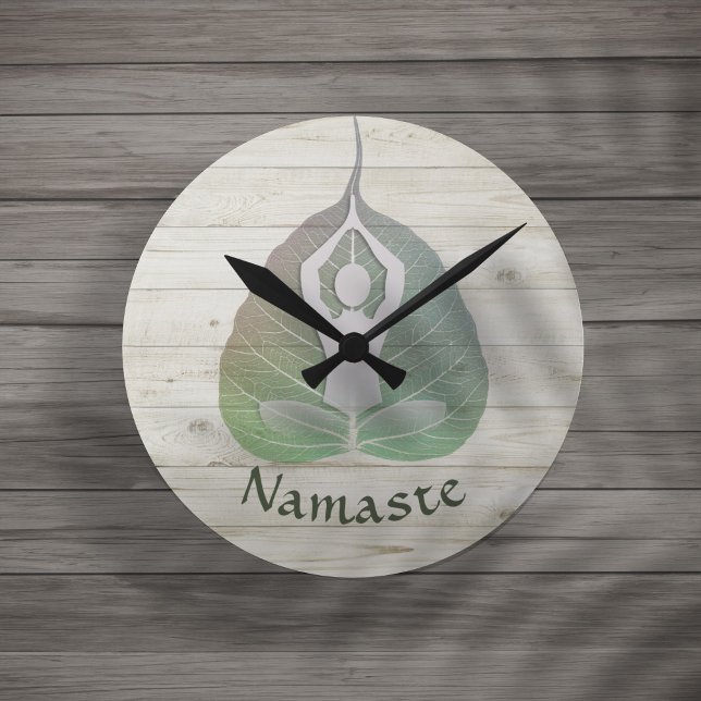 Yoga Instructor Studio Meditation Pose Bodhi Leaf Round Clock (Creator Uploaded)