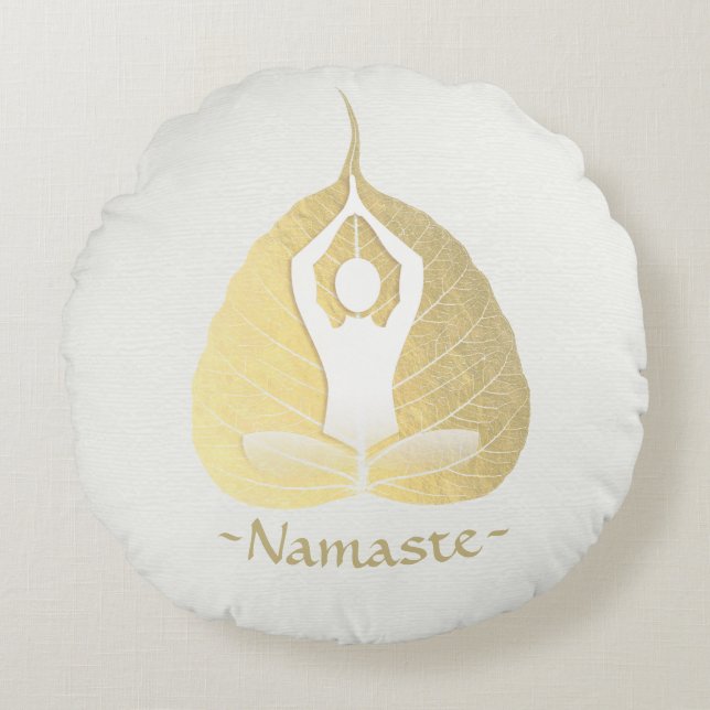 Yoga Instructor Studio Meditation Pose Bodhi Leaf  Round Cushion (Front)