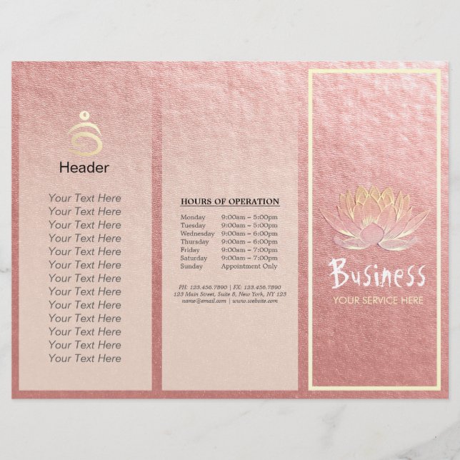 Yoga Instructor Studio Tri-Fold Brochure Lotus (Front)