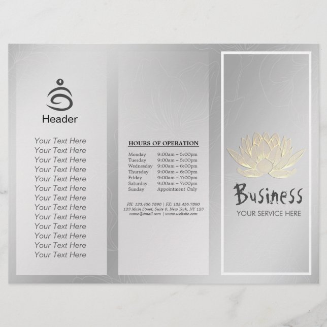 Yoga Instructor Studio Tri-Fold Brochure Lotus (Front)